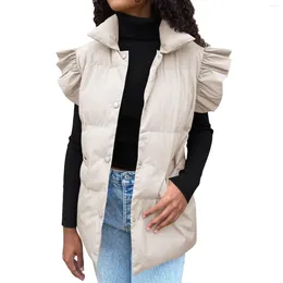 Women's Vests Mid Long Puffer Vest Ruffle Sleeve Button Down Bubble Jackets Quilted Mesh Cardigan Short Sweaters For Women