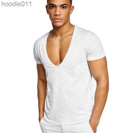 Men's Hoodies Sweatshirts MRMT Mens Deep V-neck European Size Fitness Leisure Cotton Mens T-shirt Solid Colour Mens T-shirt C24325