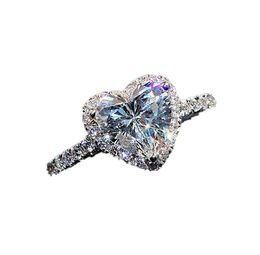 Women039s Iced Out heart diamond Ring Square diamond Ring Micro Pave Mossinaante 925 Silver Hip hop Adjustable Ring One Size7650995