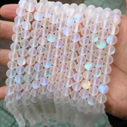 Matte Crystal Glass Beads Frosted Moonstone Flash Glitter Shining Round Loose Bead for Jewellery Making DIY Necklace Bracelet 15''