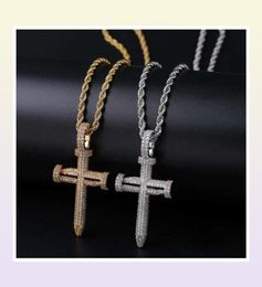 hip hop nail cross diamonds pendant necklaces for men luxury crystal pendants copper zircons 18k gold platinum plated lovers chain4239517