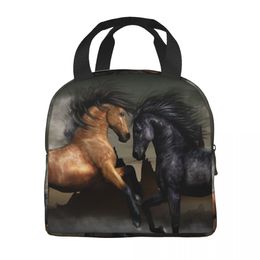 Funny Horse Insulated Lunch Tote Bag for Women Children Portable Cooler Thermal Lunch Box Picnic Food Container Bags
