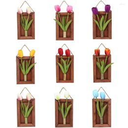 Decorative Flowers Artificial Fake Tulip 3D Wooden Po Frames Home Decor Art DIY Ornament Room Decoration For Front Door Wall