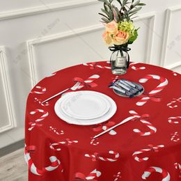 Winter Candy Cane Round Tablecloth 60inch Wrinkle Free Christmas Red Sweet Lace Table Cover Washable for Kitchen Dining Decor
