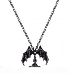 Queen Mother Demon Evil Titanium Black Wings Diamond Saturn Necklace Super Cool Punk Bat5903769