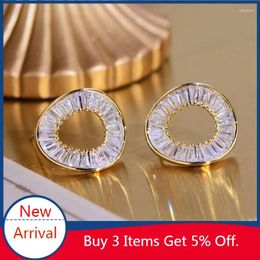 Stud Earrings 2024 Bling Zircon Exquisite Round Micro Inlaid Top Quality CZ For Women Jewelry Minimalist Ear