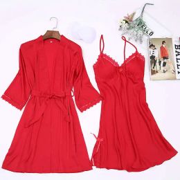 Sexy Summer Womens 2PC Robe Bath Gown Strap Top Kimono Pajamas Sets Sleepwear Lady Home Wear Nightgown Suit Sleepshirts M-XXL