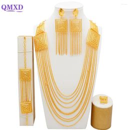 Necklace Earrings Set Fashion Dubai Gold Colour Tassel Jewellery For Women Bridal Long Nigerian Choker Wedding Sets