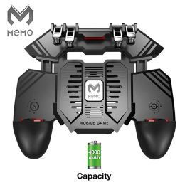 Gamepads MEMO Original Pubg Controller AK77 Mobile Phone Radiator Watercooled Fan Six Fingers PUGB Handle Power Bank Gamepad Accessories