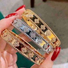 High end designer bangles for vancleff Four Leaf Grass Precision Edition Kaleidoscope Bracelet Women 18k Gold Plated Buckle Full Bracelet Original 1:1 With Real Logo