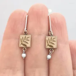 Dangle Earrings Gold Color Square Po Frame Classic Design For Women Vintage Tree Leaves Ear Pendants Ladies Jewelry Gift