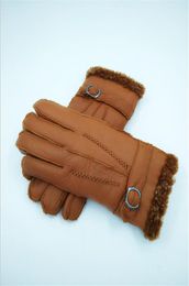 NEW Men039s Winter Casual Buttons Leather Gloves Genuine Men Outdoor Wool Gloves7806293