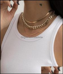 Chokers Necklaces Pendants Jewelry Jshine Punk Layered Link Flat Round Chain Necklace Women Gold Sier Color Choker Curb Chunky Me224C9713246