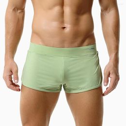 Underpants Sexy Men Side Split Pyjamas Bottom Underwear Silky Mesh Boxer Shorts Sleepwear Tongs Gay Pouch Boxershorts Man Quick Dry Hollow