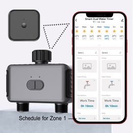 WiFi Bluetooth-compatible 2 Outlet Garden Water Timer Smart Remote Control Programmable Controller Faucet Hose Plants Irrigation