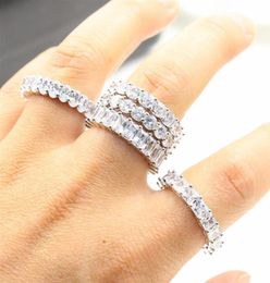 Vintage Fashion Jewellery Real 925 Sterling Silver Princess White Topaz CZ Diamond Eternity Women Wedding Engagement Band Rings Gift1268484