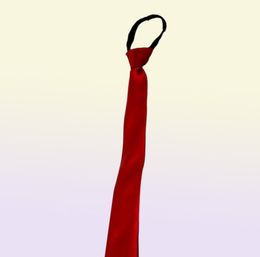 Pre-tied Neck Tie Girls Boys Kid Skinny Zipper Ties Red Solid Colour Slim Narrow Bridegroom Party Dress Wedding Necktie3485307