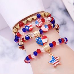 Charm Bracelets American Independence Day Bracelet Personalised Fashion Multi Layered USA Flag Five Pointed Star Pendant AcrylicBracelet