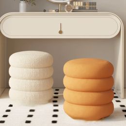 Nordic Style Wooden Stool Home Dressing Table Stools Portable Stool Creamy Light Luxury Modern Simple Round Stool