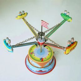 Funny Adult Collection Retro Wind up toy Metal Tin amusement park Rotating plane windmil Mechanical Clockwork toy figures gift 240401