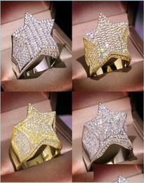With Side Stones Mens Gold Ring Stones FivePointed Star Fashion Hip Hop Sier Rings Jewellery 1850 T2 Drop Del Yzedibleshop Dhd8J3362882