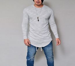 Mens Longline T Shirt Solid Hip Hop Long Sleeve Tees for Spring and Autumn Swag Clothes Slim Harajuku Tshirt5884025