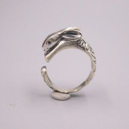 Solid Pure S925 Sterling Silver Band Women Men Rabbit Head Figure Ring 8mm US68240412