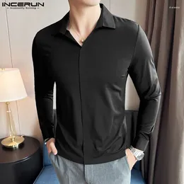 Men's Casual Shirts Stylish Style Tops INCERUN Men Simple Solid Small V-neck Design Fashionable Long Sleeved Blouse S-5XL