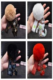 Cute Pompom Keychains Fashion Cat Teddy Bear Designer Key Chain Ring Gifts Women PU Leather Car Buckles Bag Charm Accessories Men 6312404