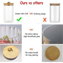 Glass Storage Jars Coffee Bar Container with Airtight Bamboo Lid Metal Ring for Kitchen Storing Candy Cookie Pasta Nut