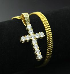 Hip Hop Cross Pendant Necklace With 60cm Chain For Men and Women Copper Iced Out Cubic Zircon Bling Men Jewelry N3401143852