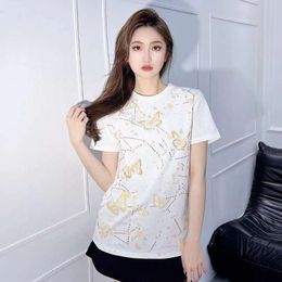 Women's Hoodies & Sweatshirts Early Spring d Home Diamond Butterfly Printed Short Sleeved T-shirt with Elegant Style Age Reducing Girl Top