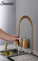 Smesiteli New Faucet Invisible Pull Out Sprayer Head Double Hole Single Handle And Cold Solid Brass Kitchen Sink Mixer Tap T201042277