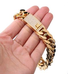 High Quality Stainless Steel High Polished Curb Cuban Link Bracelets Men039s Punk Hip Hop Cool Chains With Diamond Clasp Bangle7382547