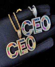 Gold Silver Custom Name Necklace Colours Hip Hop Icy CZ Cubic Baguette Letter Pendant Necklace With 24inch Rope Chain for Men Women4383781