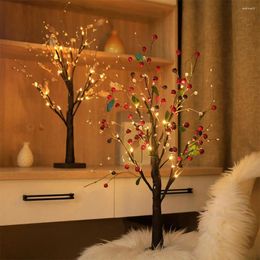 Decorative Flowers Christmas Red Gold Beads LED Bonsai Tree Light With Battery Operated Branches Living Room Bedside Lamp Garland Night Deco