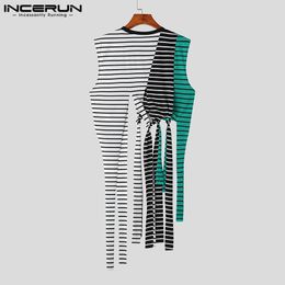 Stylish Hot Selling Tops INCERUN New Mens Striped Patchwork Tassel Design Waistcoat Casual Well Fitting Male Cropped Vests S-5XL