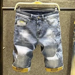 Korean Fashion Summer Luxury Distressed Ripped Washed Jeans for Men Streetwear Designer Cargo Kpop Cowboy Punk Denim Shorts 240408