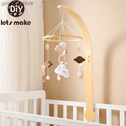 Mobiles# Baby Wooden Cloud Pendant Bed Bell Mobile Hanging Rattles Toy Hanger Crib Mobile Bed Bell Wood Toy Holder Arm Bracket Kid Gifts Y240412