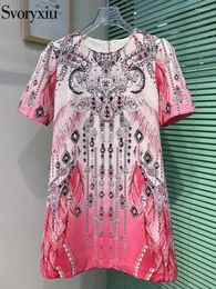 Party Dresses Svoryxiu Summer Fashion Geometric Print A-Line Mini Dress Women's Short Sleeve Crystal Loose