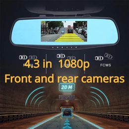 4.3In Mirror Recorder Car Dash Cam Dual Lens Video Black Box Car DVR Dash Camera Loop Recording HD 1080P Mirror