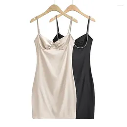 Casual Dresses Chiffon For Women 2024 Summer Bodycon Dress Mini Satin Party Black Spaghetti Strap Diamonds