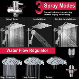 8/10 Inch Adjustable Shower System Bathroom High Pressure Shower Faucet Set Water Saving Shower Set with 5 Modes Hand Showerhead