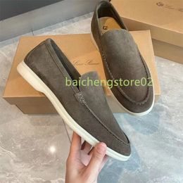 2024 Men's casual shoes LP loafers flat low top suede Cow leather oxfords Loro Moccasins summer walk comfort loafer slip on loafer rubber sole flats b3