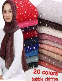 10pclot Women039s Bubbles Chiffon Scarf and diamond studs Pearls scarf plain hijab shawls Wraps solid Colour muslim hijab74901898526635