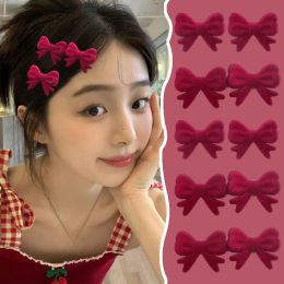 Cute Small Velvet Bow Hair Clips for Women Korean Ins Red Hairpins Girls Elegant Hair Clip Pin Barrette Wedding Hair Accessories