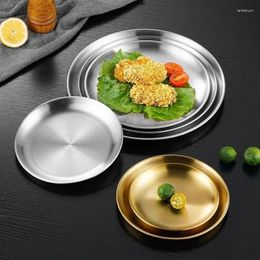 Plates Stainless Steel Round Pasta Steak Plate Fruit Cake Tray Portable Dish Kitchen Accessories