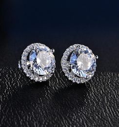 Stud Earrings Round Cut Halo Earrings Gift Clear Zirconia 18k White Gold Filled Womens Girls Jewelry9325911