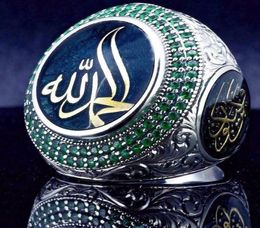 Vintage Islam Prophet Muhammad Blue Crystal Ring Punk S Star Turkish Ottoman CZ Statement Rings for Men Boho Muslim Jewelry3951698