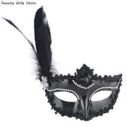 Feather Crystal Mask Wedding Party Masquerade White Black Eye Masks Women Night Club Shows Dance Role Playing Prop Decorations
